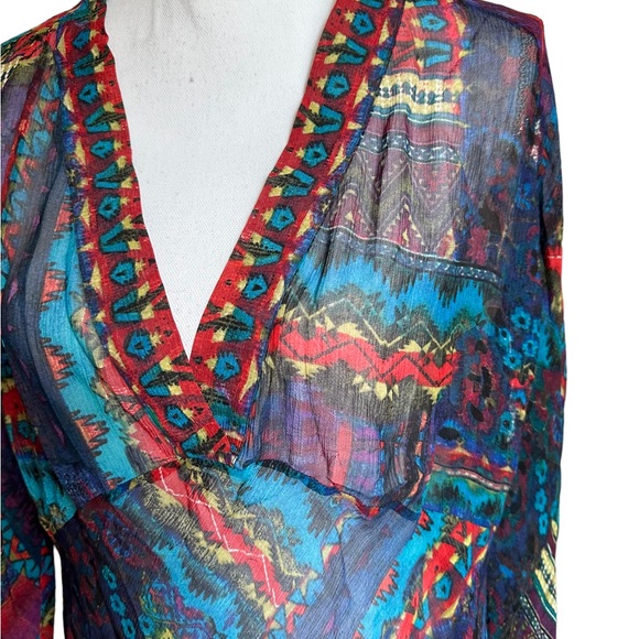 Chico’s Silk Multicolored Long Sleeve V-neck Top Size 3 - Picture 14 of 17